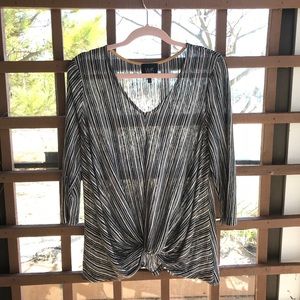 Black and white striped cross front v-neck sweater